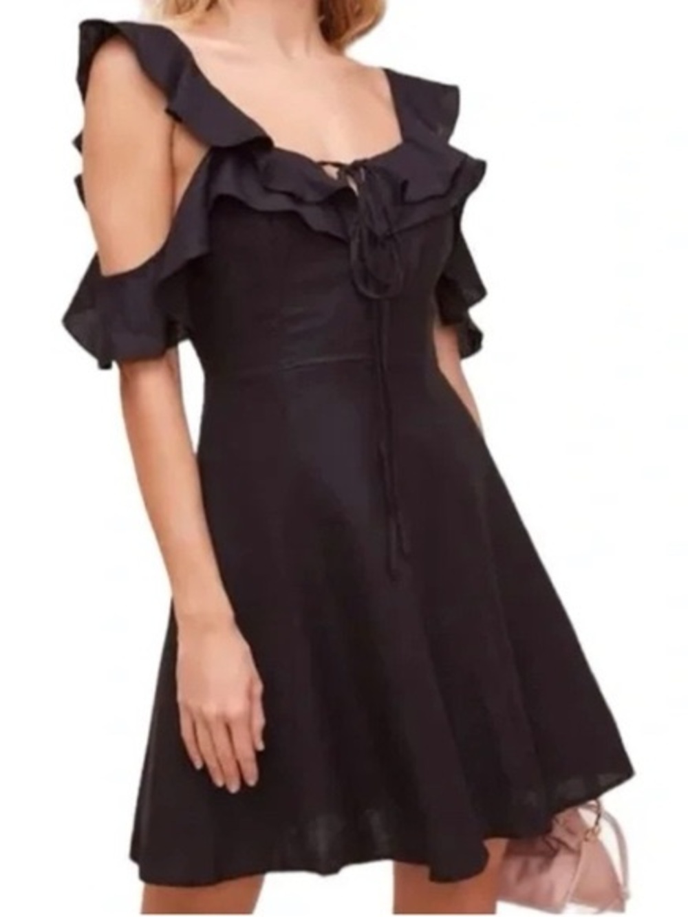 ASTR The Label Emi Black Cold Shoulder Ruffle Fit & Flare Dress NWT, sz : med - Picture 2 of 12